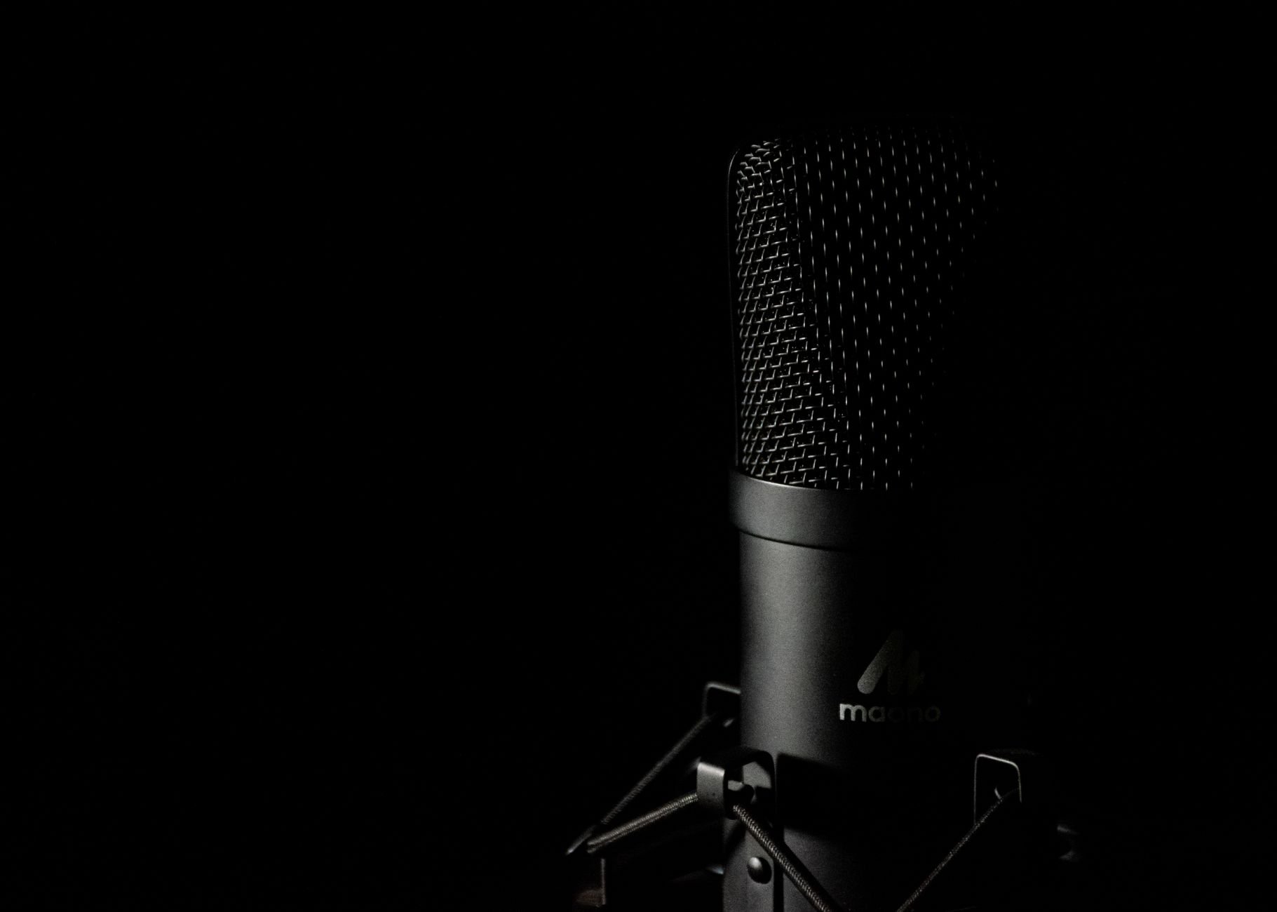 Studio microphone in dark recording environment